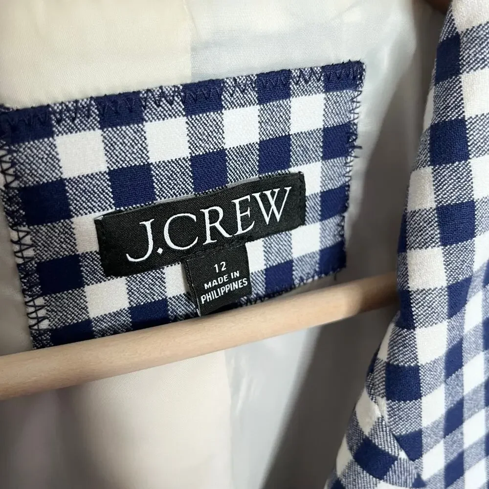 J.Crew Parke Blazer Gingham Bi-Stretch Cotton Navy White Check Size 12